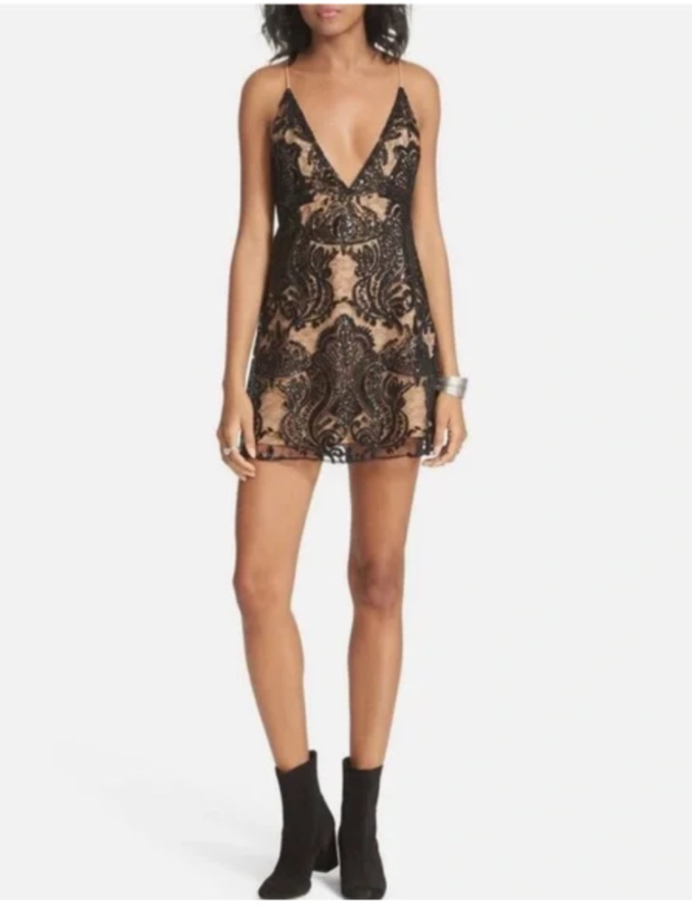 Free People Black Night Shimmers Mini Dress size 6